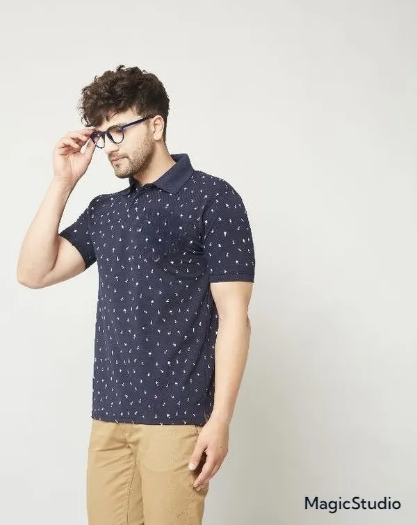 Printed_Men_Polo_Neck_Blue_T-Shirt