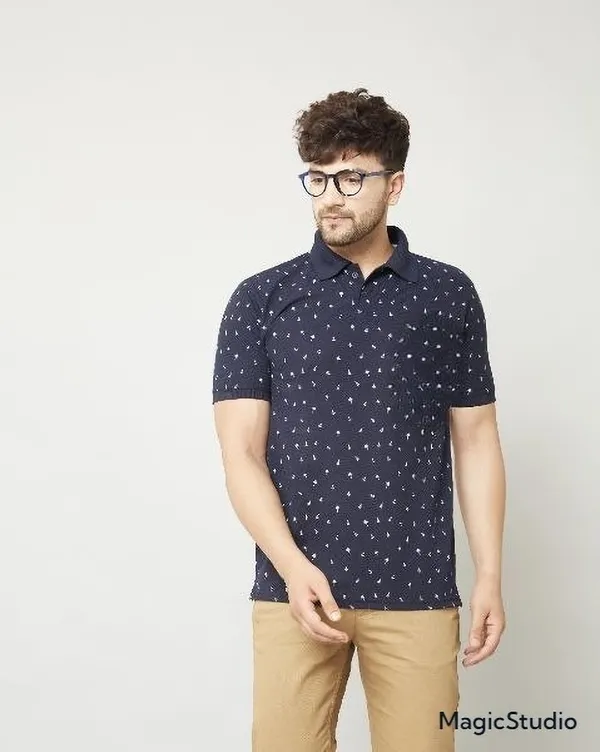 Printed_Men_Polo_Neck_Blue_T-Shirt