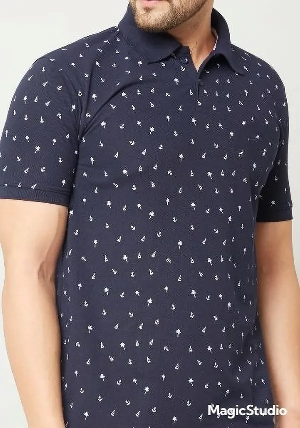 Printed_Men_Polo_Neck_Blue_T-Shirt