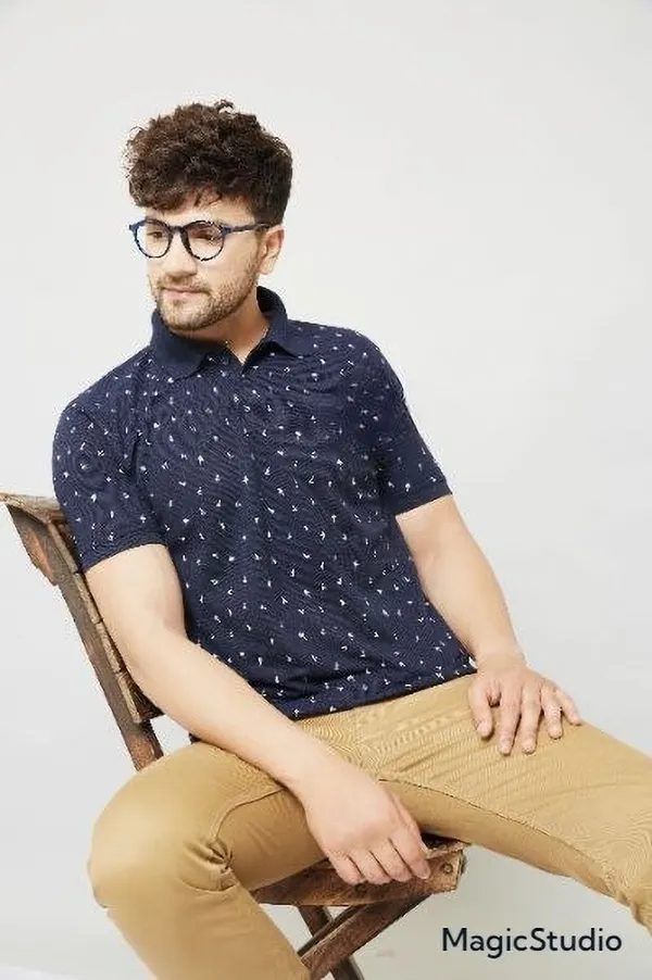 Printed_Men_Polo_Neck_Blue_T-Shirt