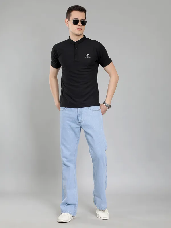 We_Perfect_Solid_Men_Polo_Neck_Black_T-Shirt