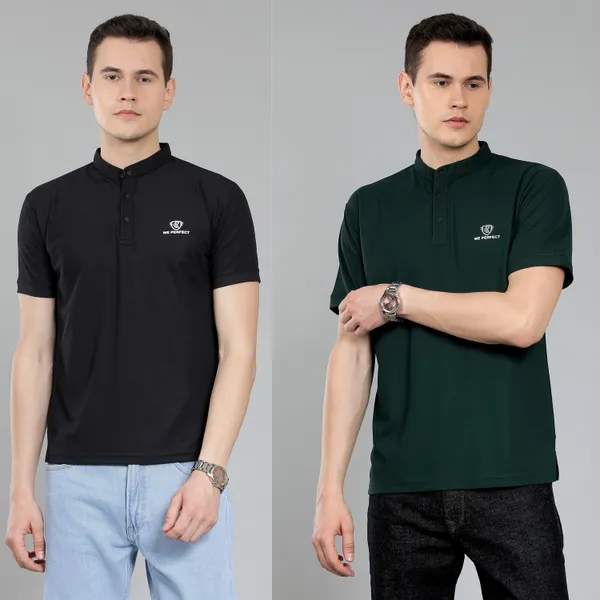 We_Perfect_Solid_Men_V_Neck_Black,_Green_T-Shirt_-Pack_Of_2