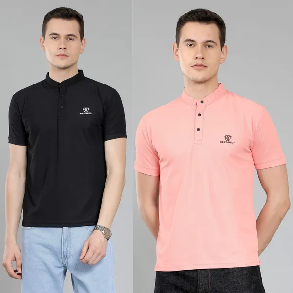 We_Perfect_Solid_Men_V_Neck_Black,_Pink_T-Shirt_-Pack_Of_2