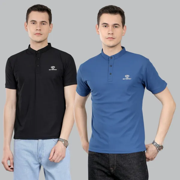We_Perfect_Solid_Men_V_Neck_Black,_Blue_T-Shirt_-Pack_Of_2