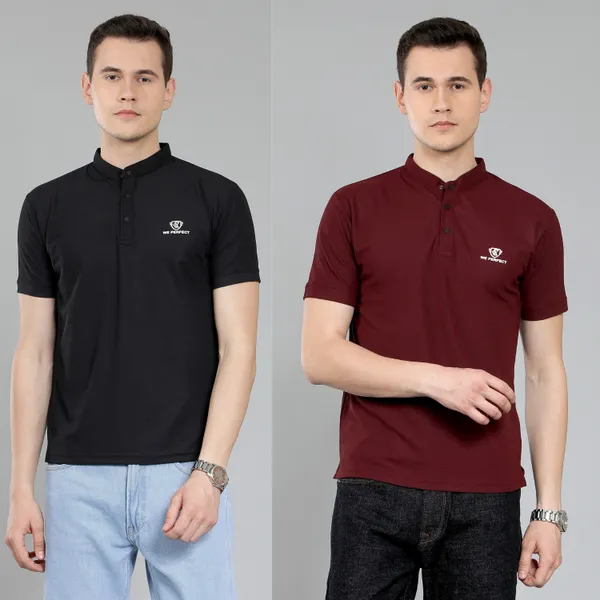 We_Perfect_Solid_Men_V_Neck_Black,_Maroon_T-Shirt_-Pack_Of_2