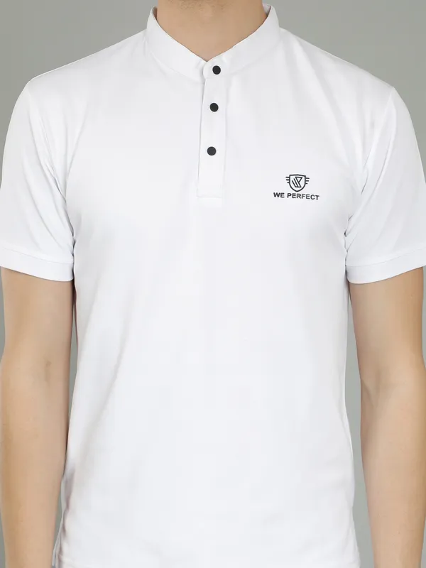 We_Perfect_Solid_Men_Polo_Neck_White_T-Shirt