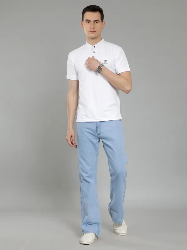 We_Perfect_Solid_Men_Polo_Neck_White_T-Shirt