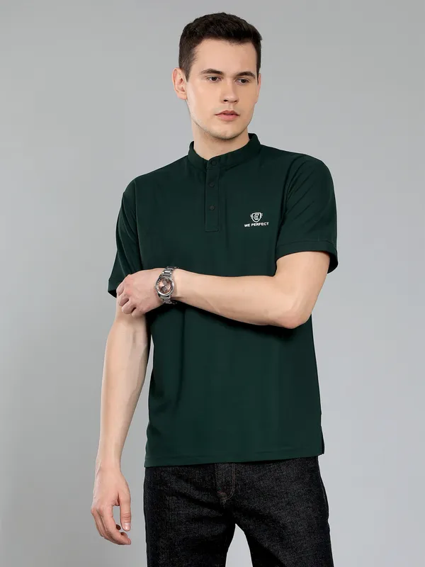 We_Perfect_Solid_Men_Polo_Neck_Dark_Green_T-Shirt