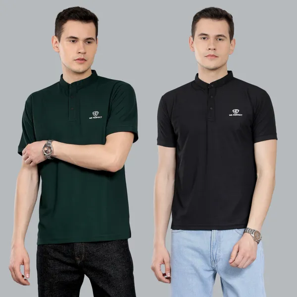 We_Perfect_Solid_Men_V_Neck_Green,_Black_T-Shirt_-Pack_Of_2