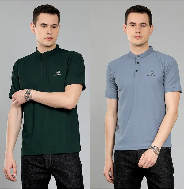 We_Perfect_Solid_Men_V_Neck_Green,_Grey_T-Shirt_-Pack_Of_2