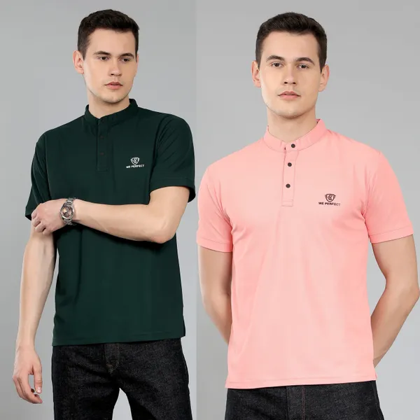 We_Perfect_Solid_Men_V_Neck_Green,_Pink_T-Shirt_-Pack_Of_2