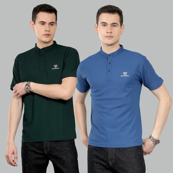 We_Perfect_Solid_Men_V_Neck_Green,_Blue_T-Shirt_-Pack_Of_2