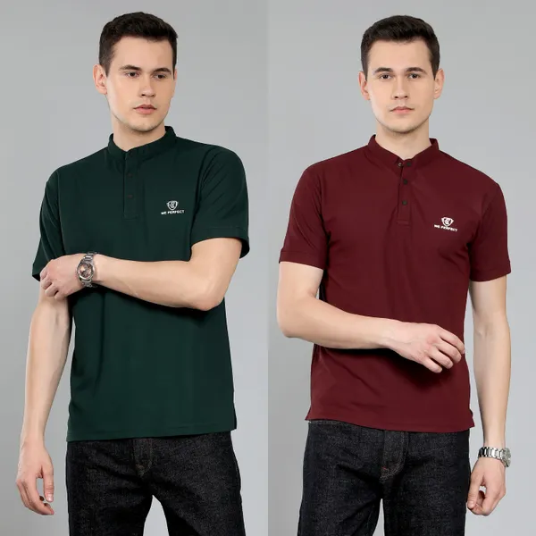 We_Perfect_Solid_Men_V_Neck_Green,_Maroon_T-Shirt_-Pack_Of_2