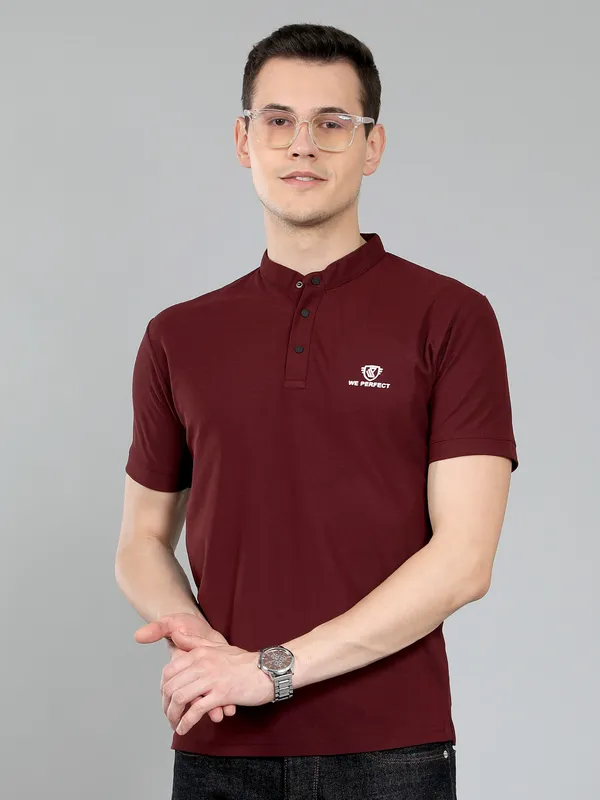 We_Perfect_Solid_Men_V_Neck_Green,_Maroon_T-Shirt_-Pack_Of_2