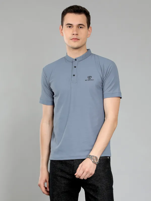 We_Perfect_Solid_Men_Polo_Neck_Grey_T-Shirt