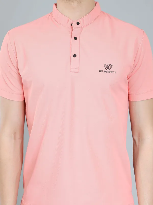 We_Perfect_Solid_Men_Polo_Neck_Pink_T-Shirt