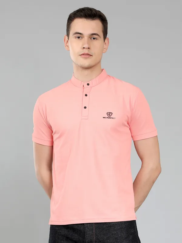 We_Perfect_Solid_Men_Polo_Neck_Pink_T-Shirt