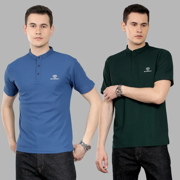 We_Perfect_Solid_Men_V_Neck_Blue,_Green_T-Shirt_-Pack_Of_2