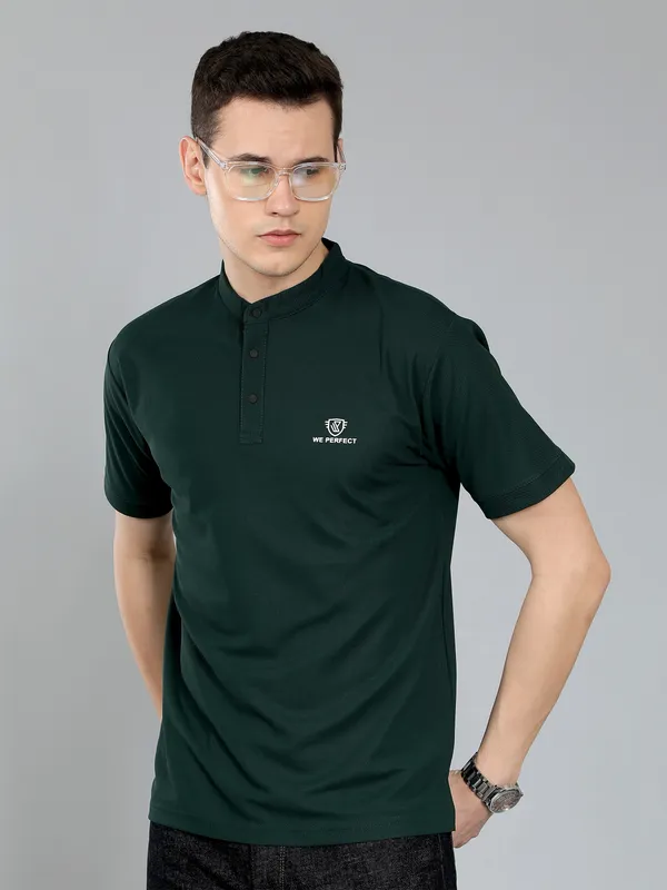 We_Perfect_Solid_Men_V_Neck_Blue,_Green_T-Shirt_-Pack_Of_2