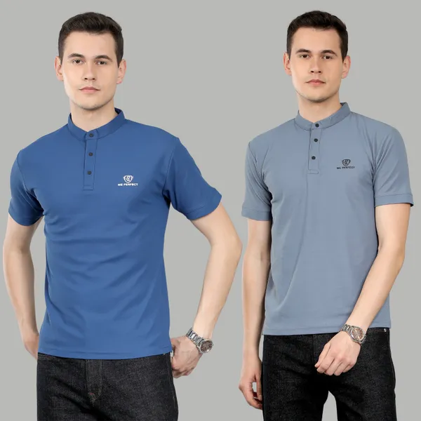 We_Perfect_Solid_Men_V_Neck_Blue,_Grey_T-Shirt_-Pack_Of_2