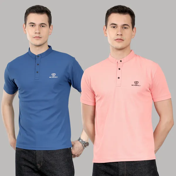 We_Perfect_Solid_Men_V_Neck_Blue,_Pink_T-Shirt_-Pack_Of_2