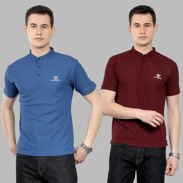 We_Perfect_Solid_Men_V_Neck_Blue,_Maroon_T-Shirt_-Pack_Of_2