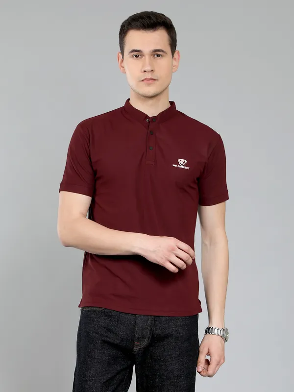 We_Perfect_Solid_Men_Polo_Neck_Maroon_T-Shirt