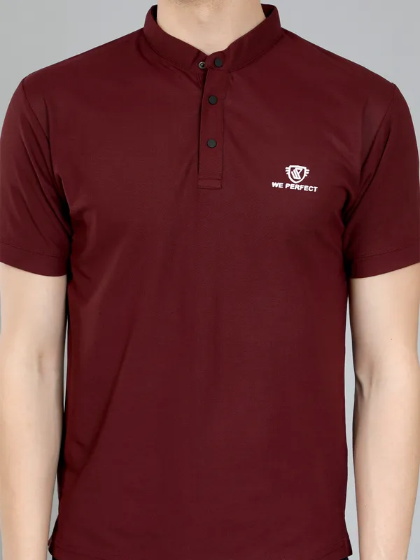 We_Perfect_Solid_Men_Polo_Neck_Maroon_T-Shirt