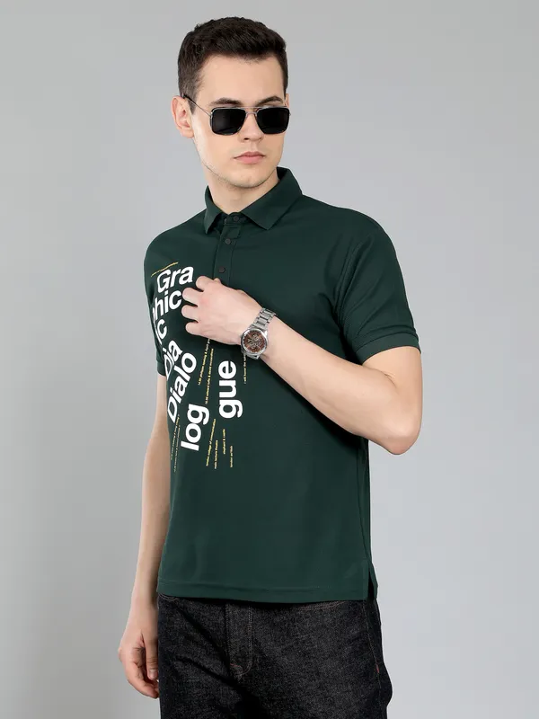 We_Perfect_Typography_Men_Polo_Neck_Green_T-Shirt