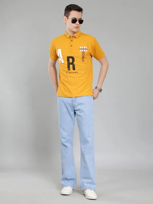We_Perfect_Typography_Men_Polo_Neck_Yellow_T-Shirt
