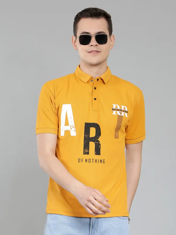 We_Perfect_Typography_Men_Polo_Neck_Yellow_T-Shirt