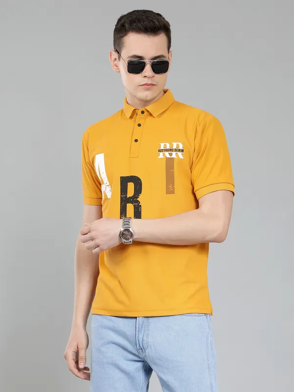 We_Perfect_Typography_Men_Polo_Neck_Yellow_T-Shirt