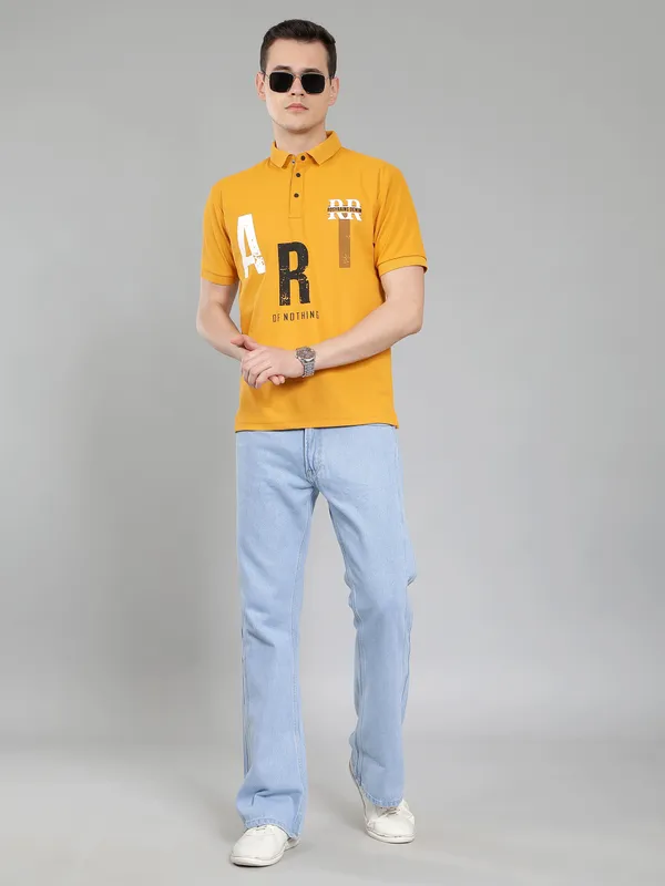 We_Perfect_Typography_Men_Polo_Neck_Yellow_T-Shirt