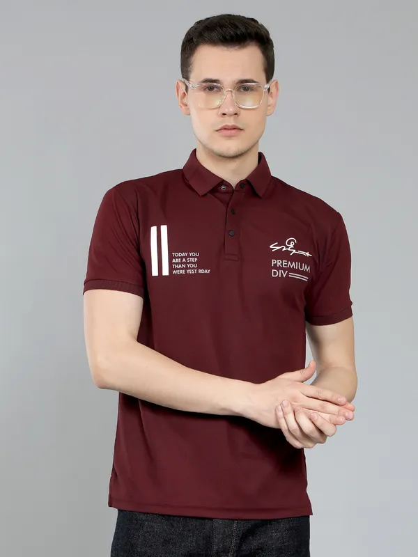 We_Perfect_Typography_Men_Polo_Neck_Maroon_T-Shirt