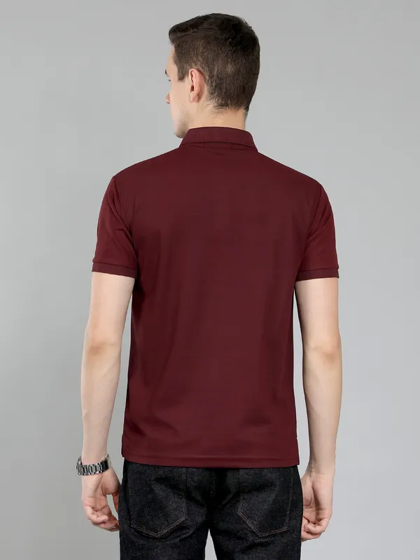 We_Perfect_Typography_Men_Polo_Neck_Maroon_T-Shirt