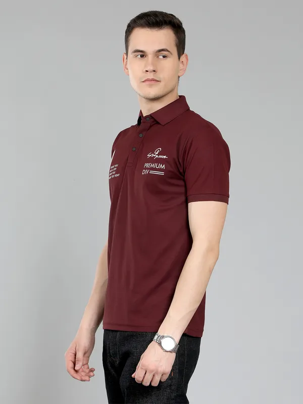 We_Perfect_Typography_Men_Polo_Neck_Maroon_T-Shirt