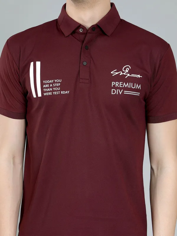 We_Perfect_Typography_Men_Polo_Neck_Maroon_T-Shirt