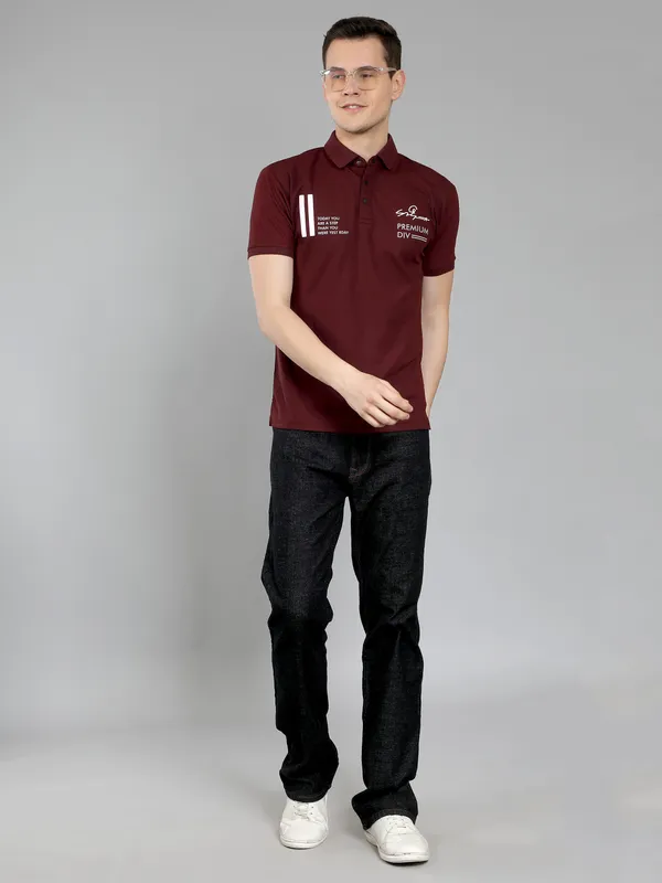 We_Perfect_Typography_Men_Polo_Neck_Maroon_T-Shirt