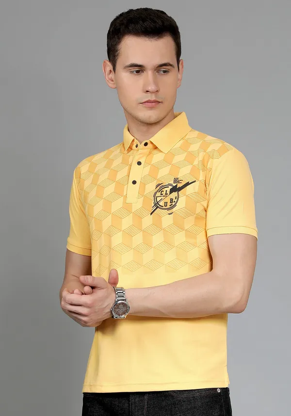 We_Perfect_Typography_Men_Polo_Neck_Yellow_T-Shirt