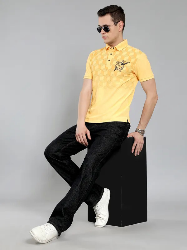 We_Perfect_Typography_Men_Polo_Neck_Yellow_T-Shirt