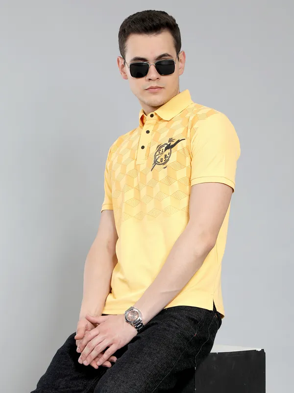 We_Perfect_Typography_Men_Polo_Neck_Yellow_T-Shirt
