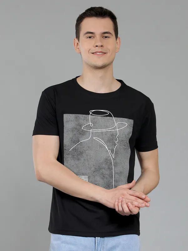 We_Perfect_Printed_Men_Round_Neck_Black_T-Shirt