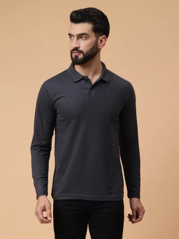 We_Perfect_Solid_Men_Polo_Neck_Grey_T-Shirt
