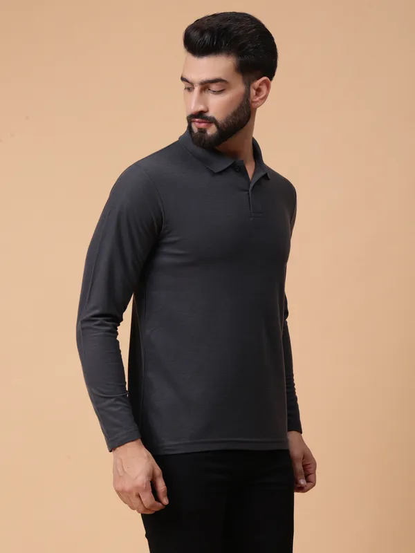 We_Perfect_Solid_Men_Polo_Neck_Grey_T-Shirt