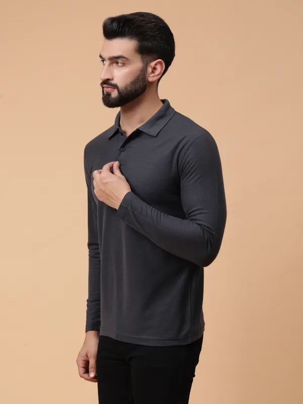 We_Perfect_Solid_Men_Polo_Neck_Grey_T-Shirt