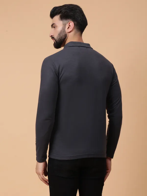 We_Perfect_Solid_Men_Polo_Neck_Grey_T-Shirt