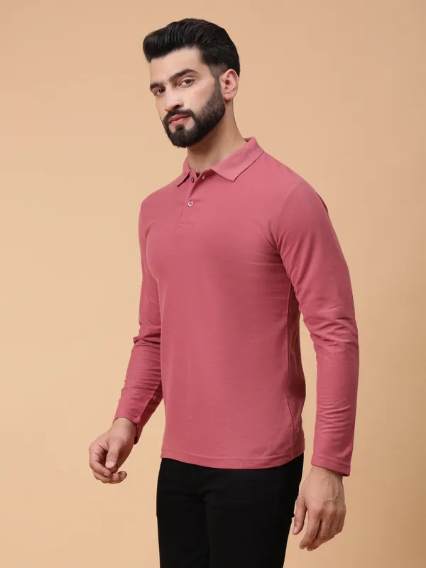 We_Perfect_Solid_Men_Polo_Neck_Pink_T-Shirt
