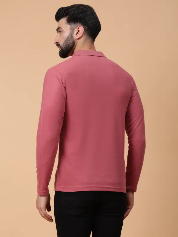 We_Perfect_Solid_Men_Polo_Neck_Pink_T-Shirt