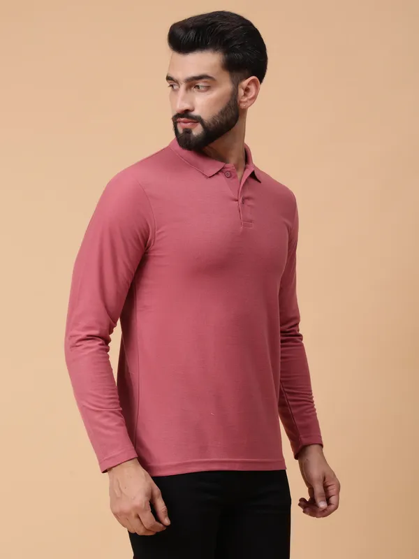 We_Perfect_Solid_Men_Polo_Neck_Pink_T-Shirt
