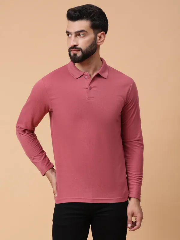 We_Perfect_Solid_Men_Polo_Neck_Pink_T-Shirt